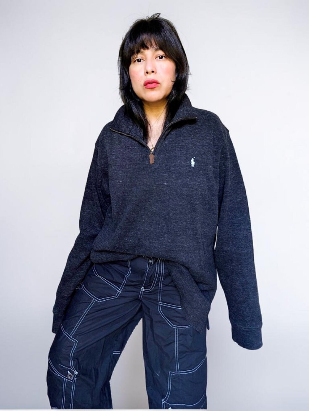 Polo Ralph Lauren estate rib quarter zip heather black minimalist sweater M's XL - Picture 2 of 11